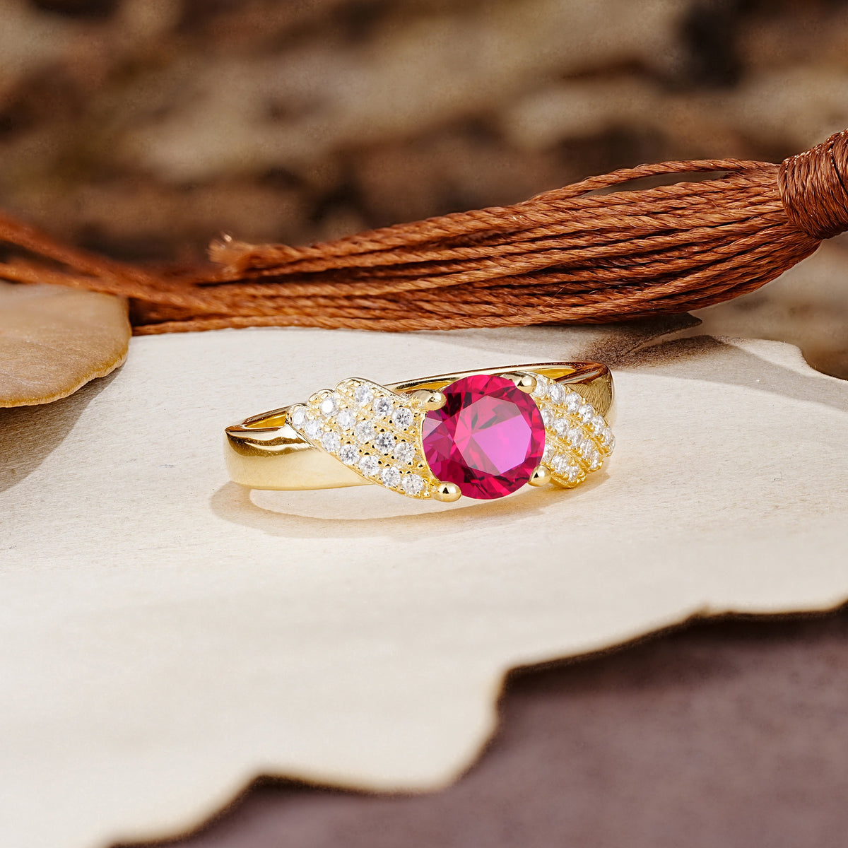Unique Luxury 4-Prong Round Cut Ruby Engagement Ring - Additional view