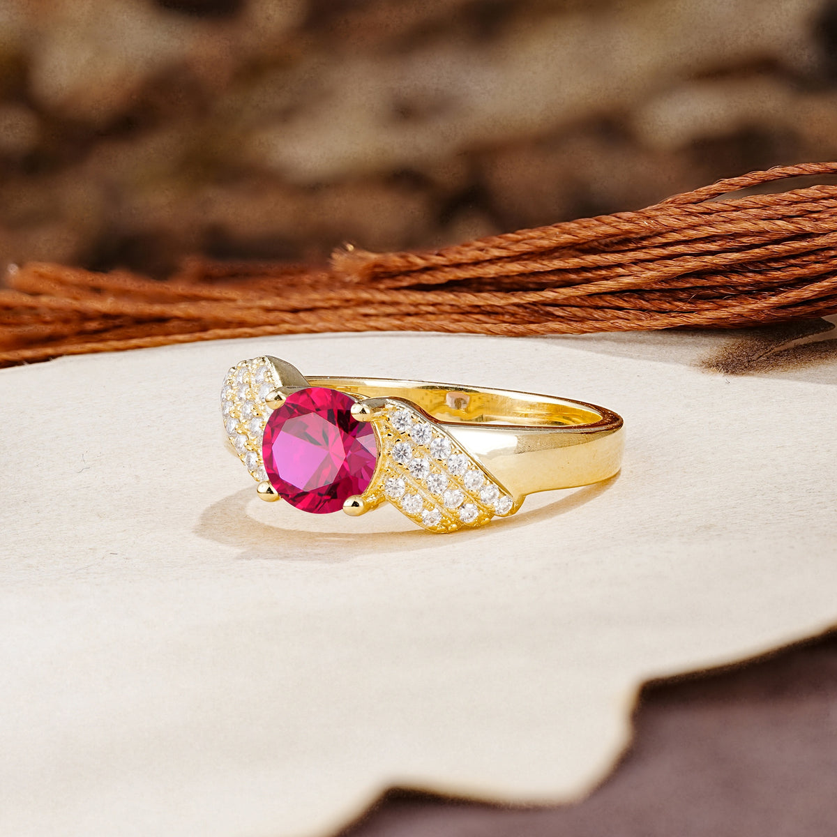 Unique Luxury 4-Prong Round Cut Ruby Engagement Ring - Additional view