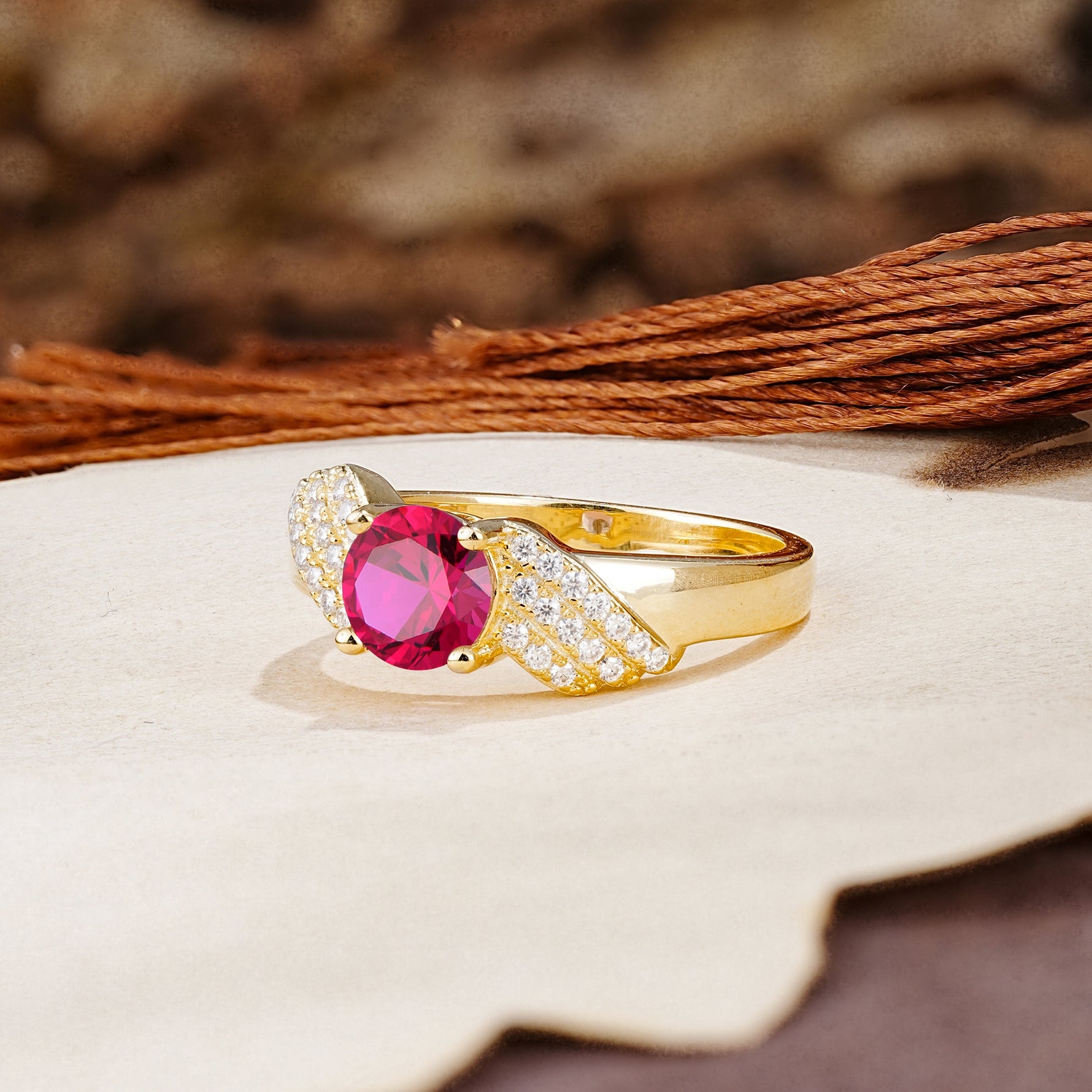Unique Luxury 4-Prong Round Cut Ruby Engagement Ring - Additional view