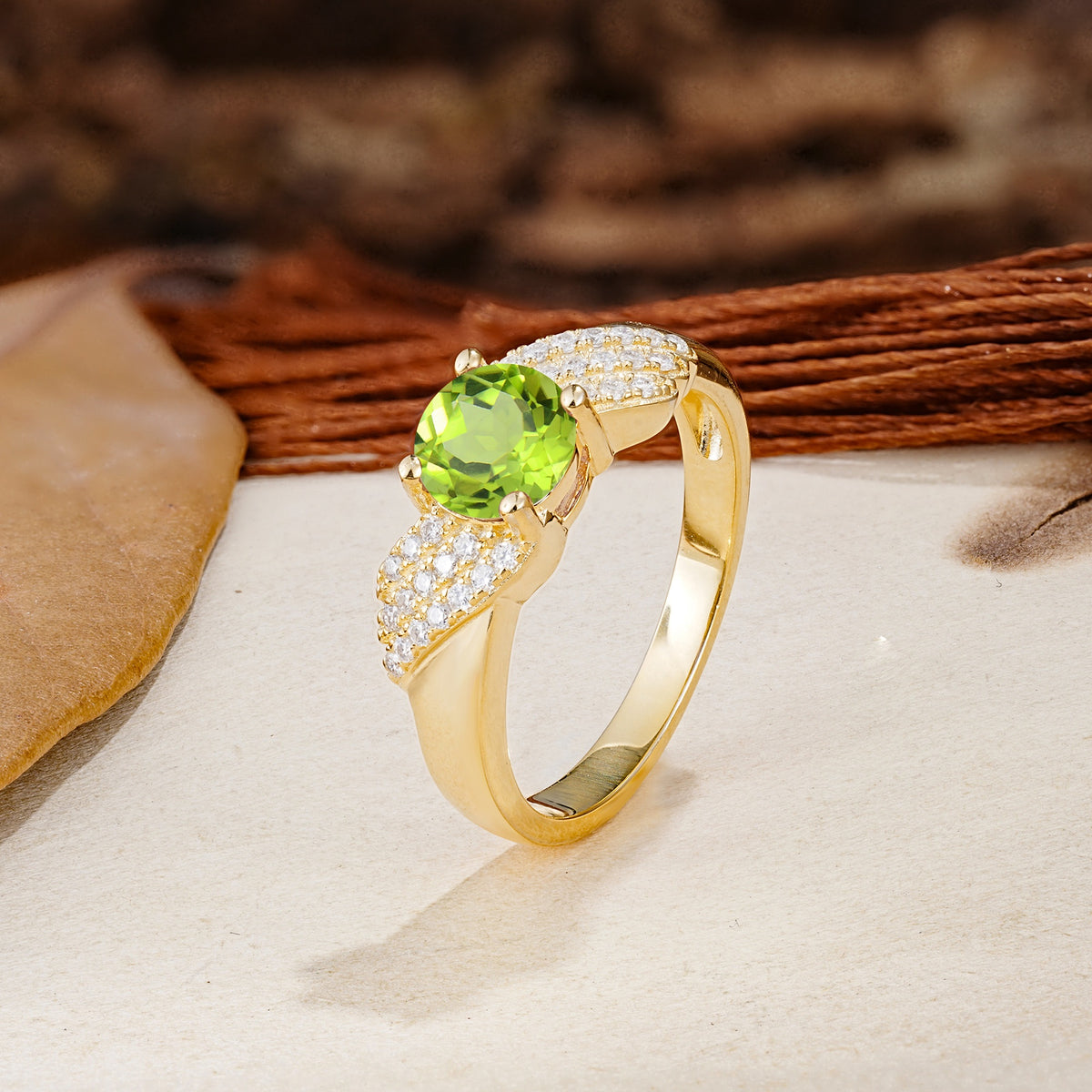 Unique Luxury 4-Prong Round Cut Peridot Engagement Ring - Additional view