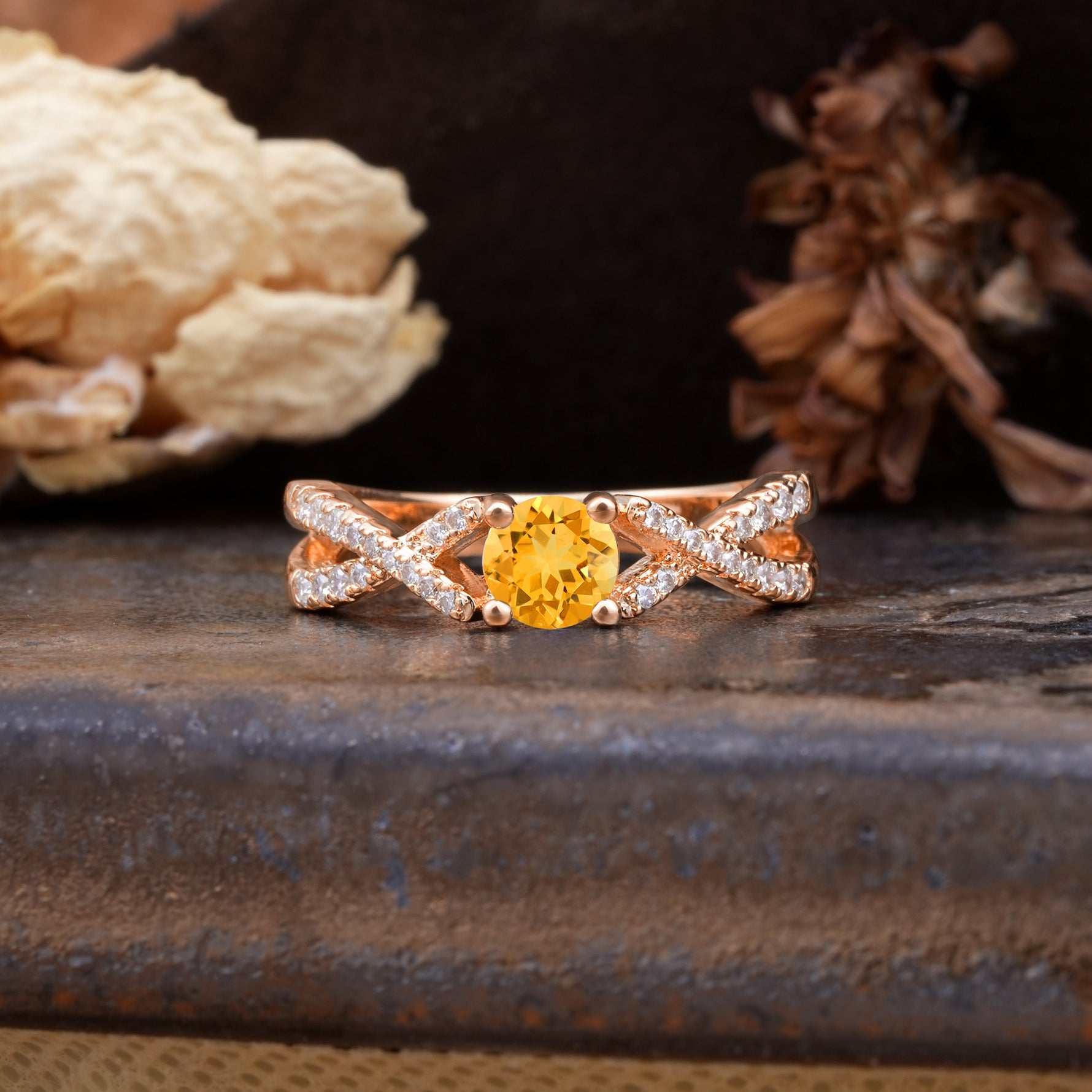 Unique Luxurious Wrap-Around 4-Prong Round Cut Citrine Engagement Ring - Additional view