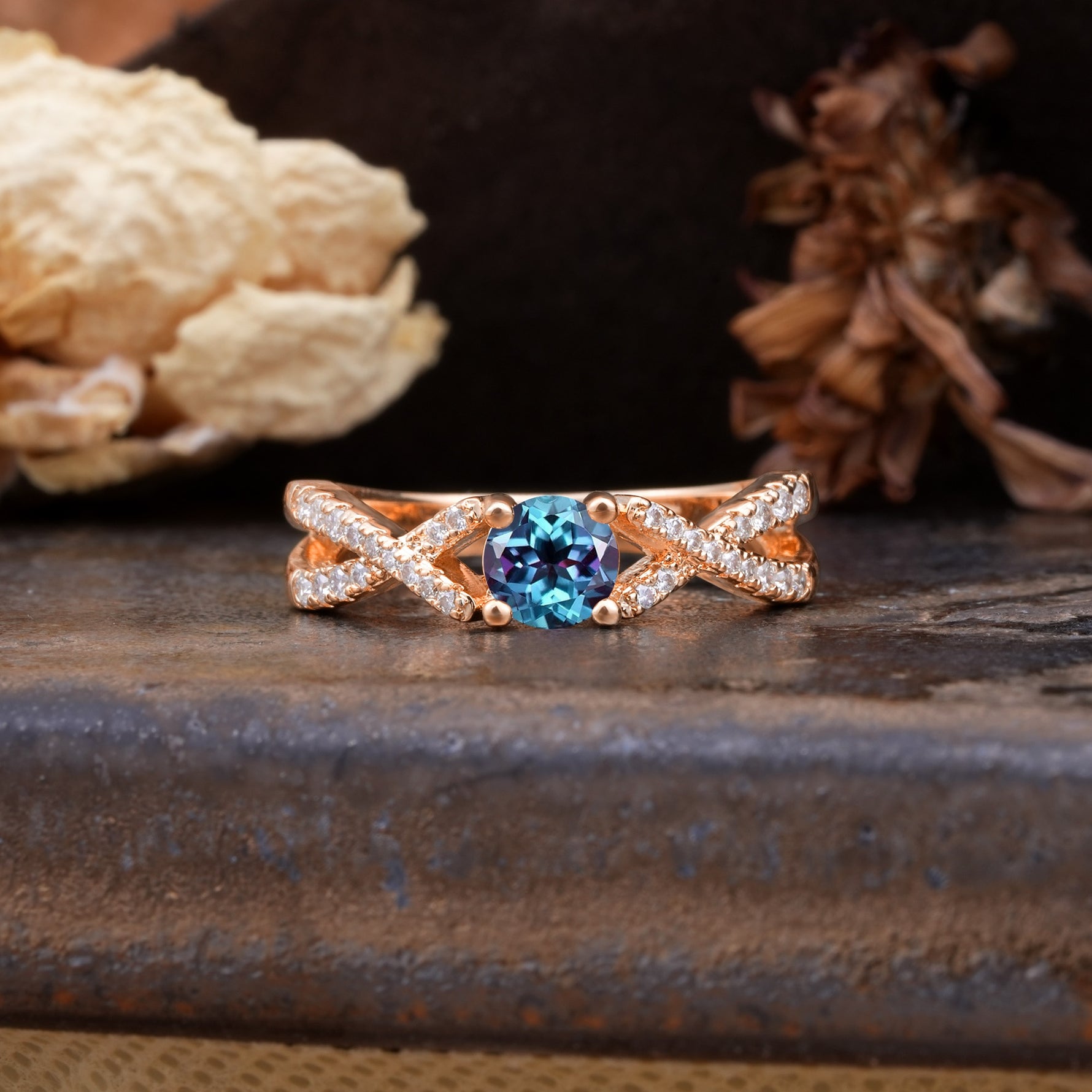 Unique Luxurious Wrap-Around 4-Prong Round Cut Alexandrite Engagement Ring - Additional view