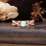Unique Luxurious Wrap-Around 4-Prong Round Cut Moonstone Engagement Ring - Additional view