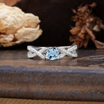 Unique Luxurious Wrap-Around 4-Prong Round Cut Aquamarine Engagement Ring - Additional view