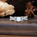 Unique Luxurious Wrap-Around 4-Prong Round Cut Moonstone Engagement Ring - Additional view