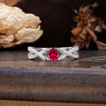 Unique Luxurious Wrap-Around 4-Prong Round Cut Ruby Engagement Ring - Additional view