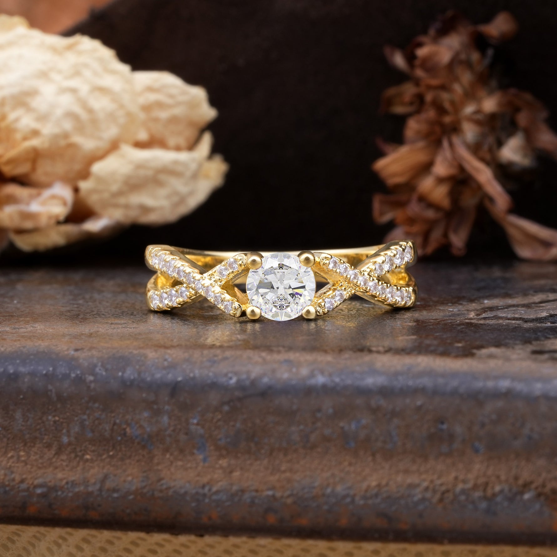 Unique Luxurious Wrap-Around 4-Prong Round Cut Moissanite Engagement Ring - Additional view