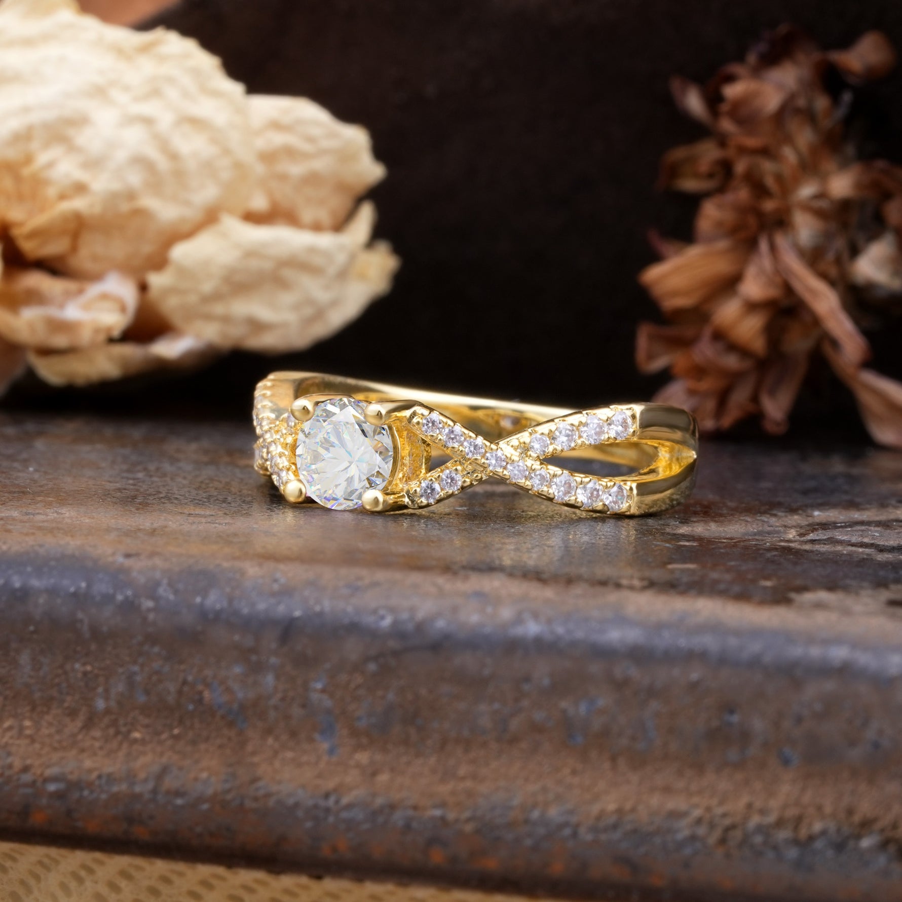 Unique Luxurious Wrap-Around 4-Prong Round Cut Moissanite Engagement Ring - Additional view