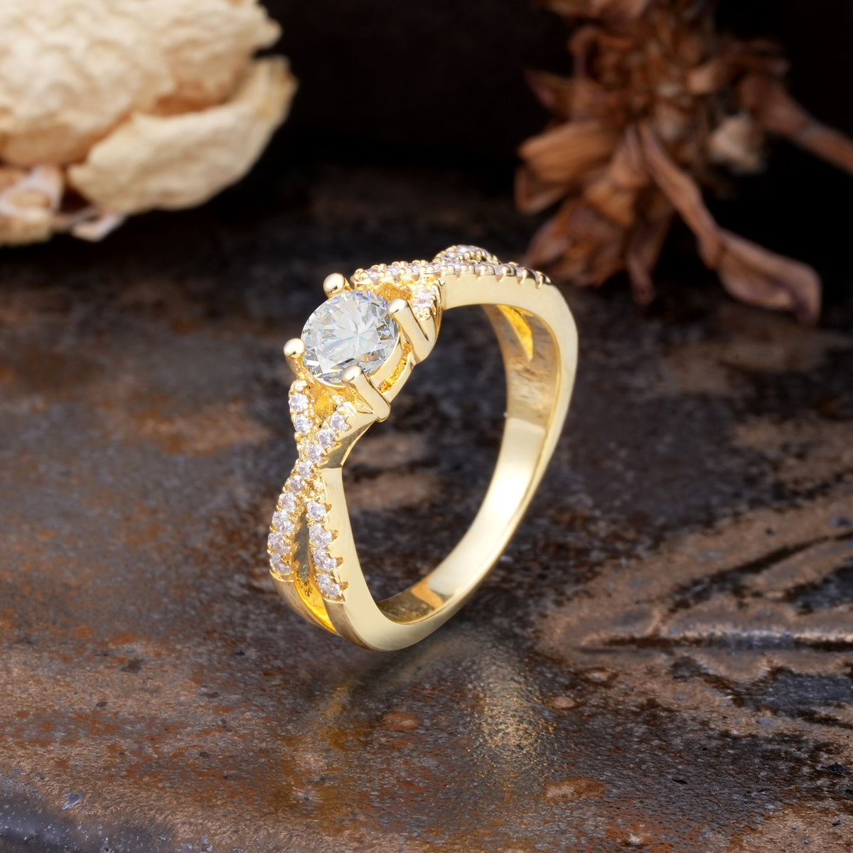 Unique Luxurious Wrap-Around 4-Prong Round Cut Moissanite Engagement Ring - Additional view