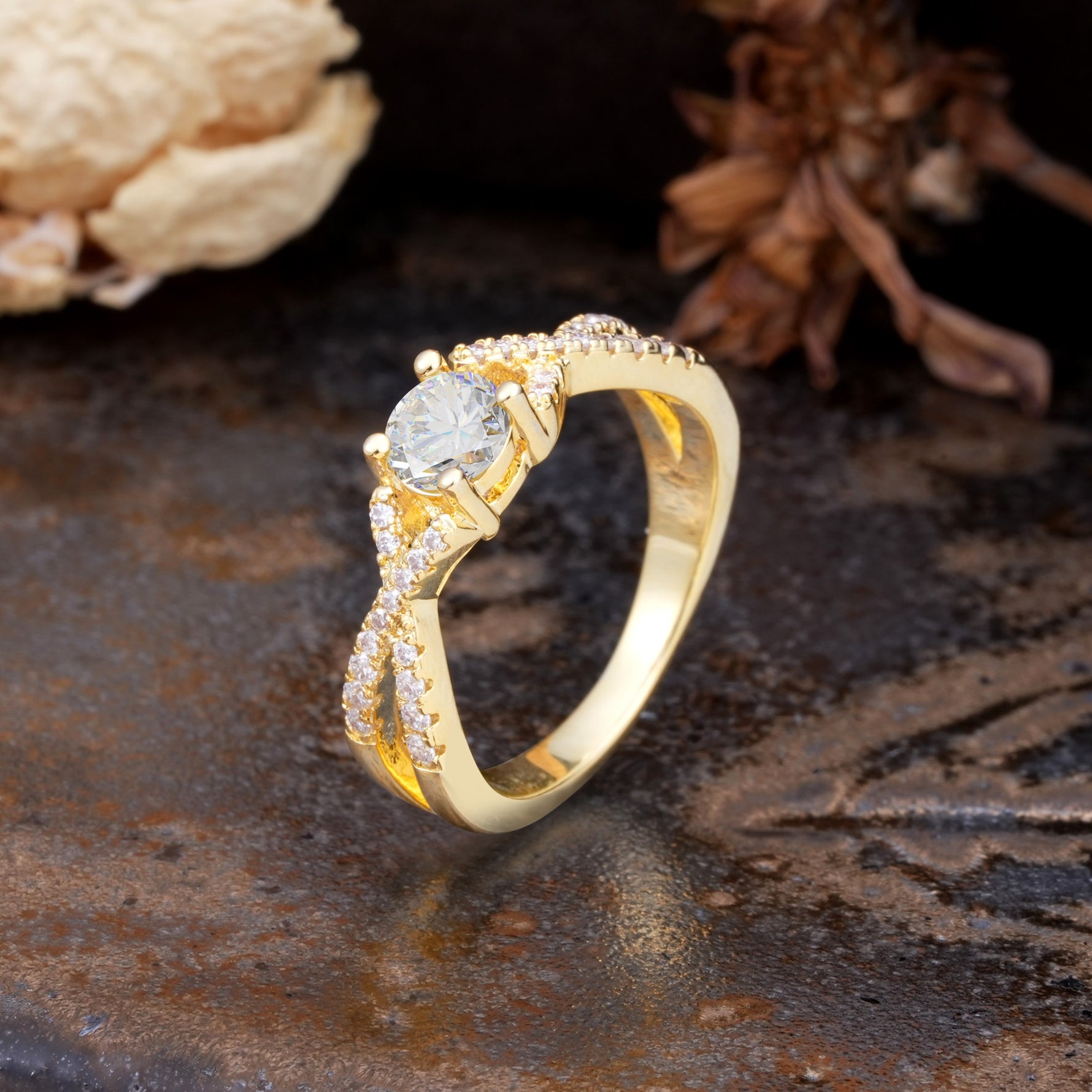 Unique Luxurious Wrap-Around 4-Prong Round Cut Moissanite Engagement Ring - Additional view