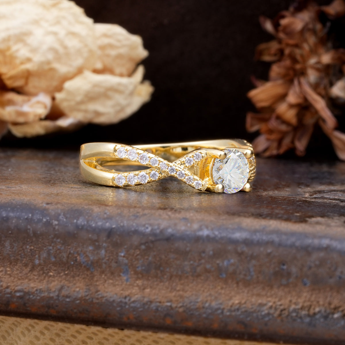 Unique Luxurious Wrap-Around 4-Prong Round Cut Moissanite Engagement Ring - Additional view