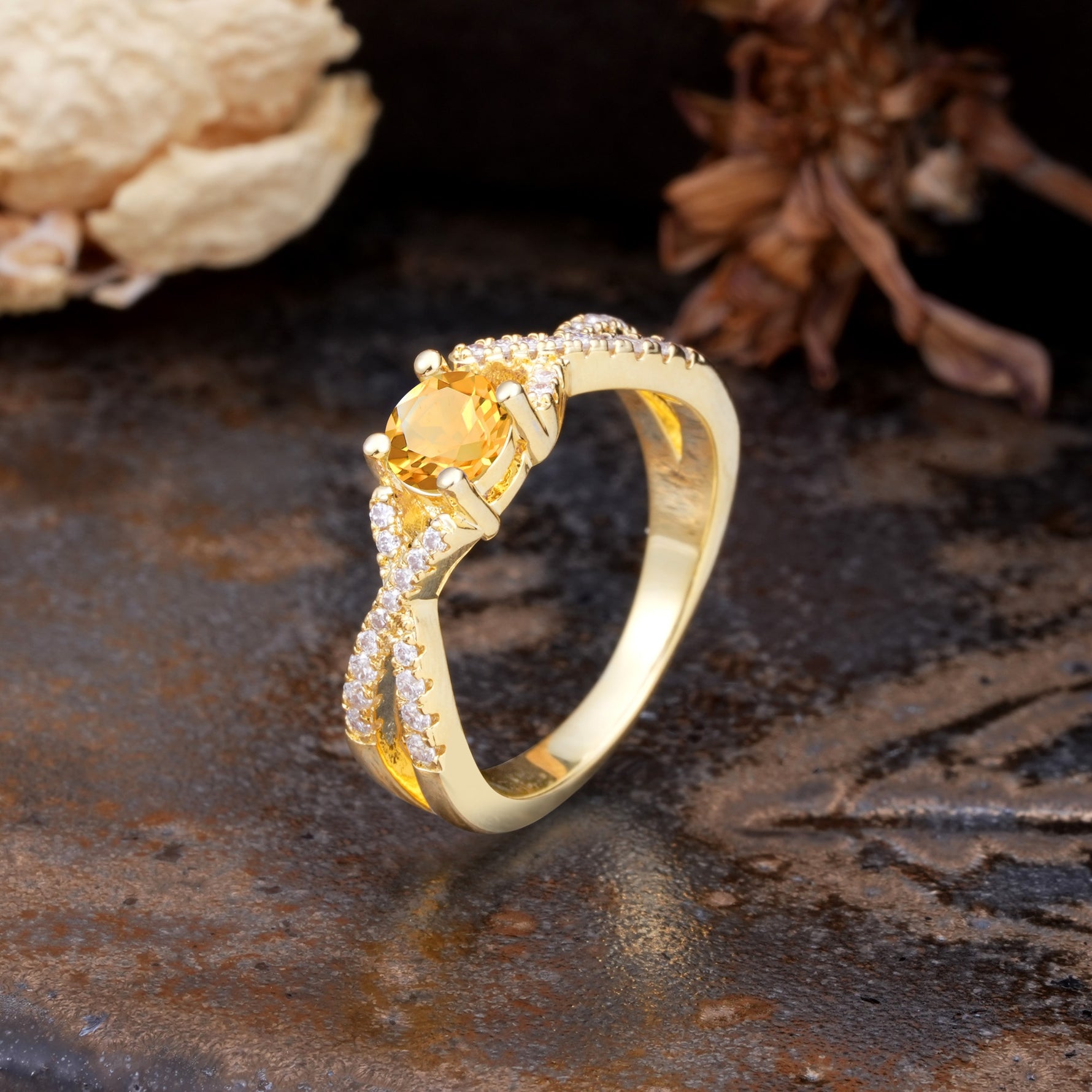 Unique Luxurious Wrap-Around 4-Prong Round Cut Citrine Engagement Ring - Additional view