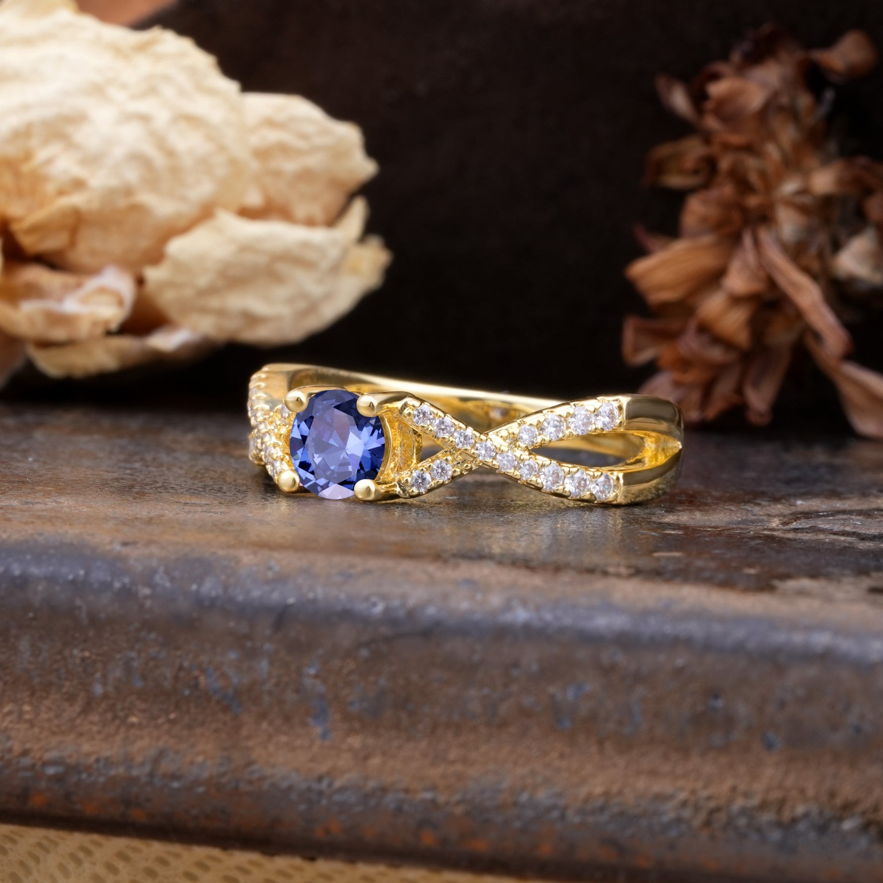 Unique Luxurious Wrap-Around 4-Prong Round Cut Tanzanite Engagement Ring - Additional view