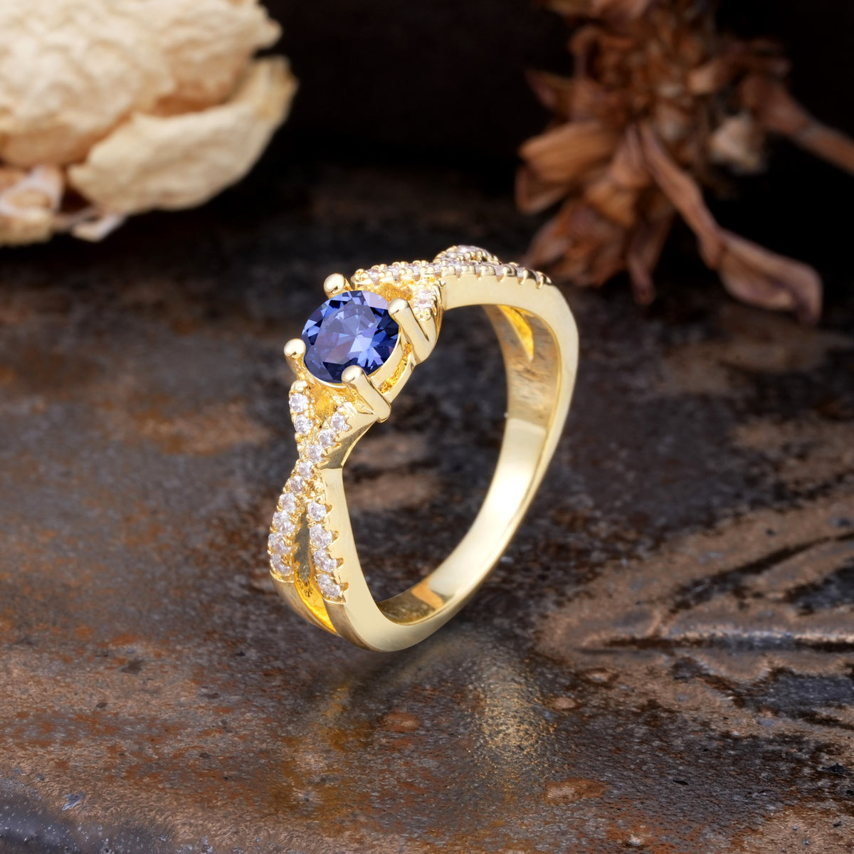 Unique Luxurious Wrap-Around 4-Prong Round Cut Tanzanite Engagement Ring - Additional view