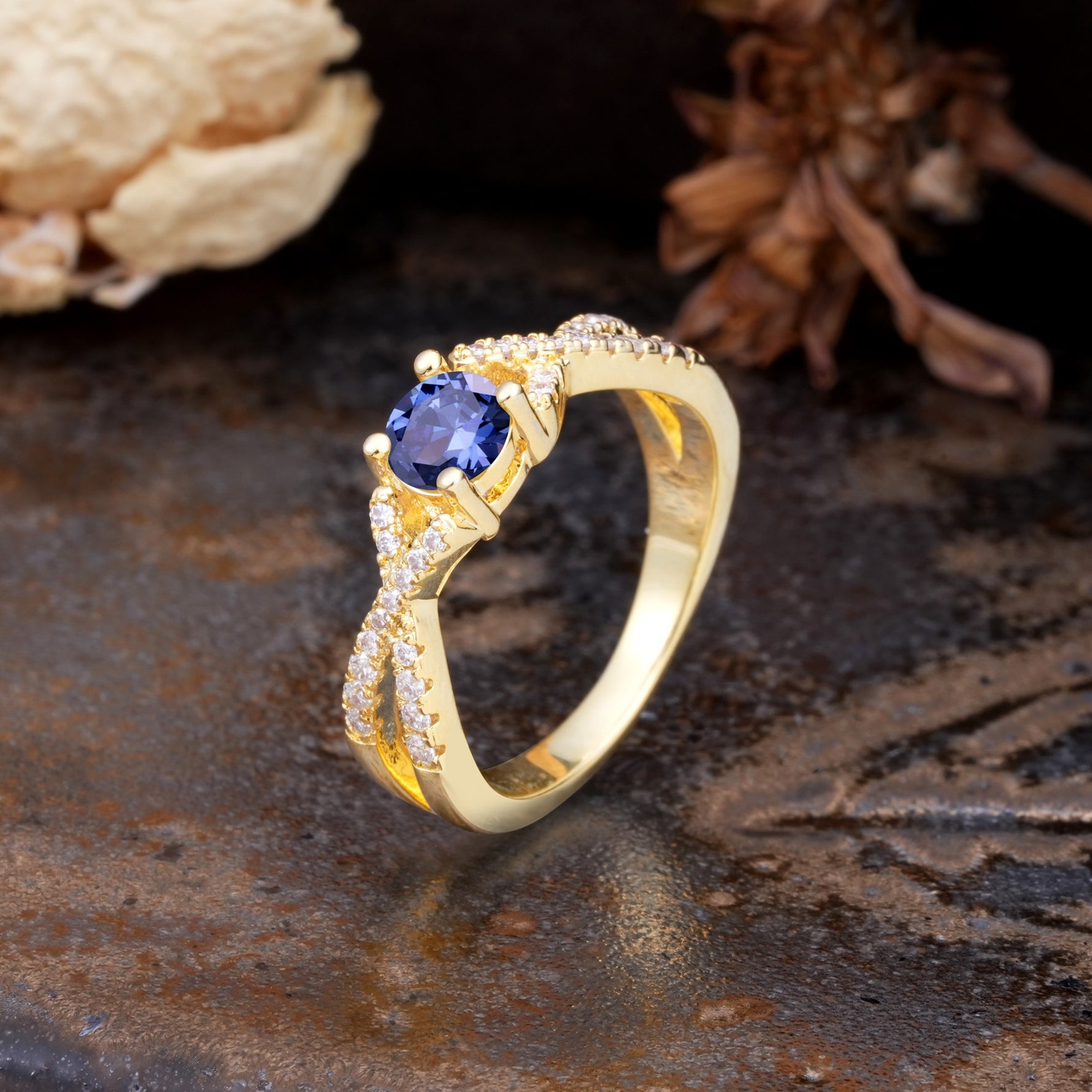 Unique Luxurious Wrap-Around 4-Prong Round Cut Tanzanite Engagement Ring - Additional view
