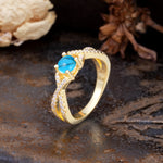 Unique Luxurious Wrap-Around 4-Prong Round Cut Turquoise Engagement Ring - Additional view