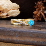 Unique Luxurious Wrap-Around 4-Prong Round Cut Turquoise Engagement Ring - Additional view