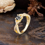 Unique Luxurious Wrap-Around 4-Prong Round Cut Black Rutilated Quartz Engagement Ring - Additional view