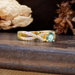 Unique Luxurious Wrap-Around 4-Prong Round Cut Moss Agate Engagement Ring - Additional view