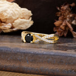 Unique Luxurious Wrap-Around 4-Prong Round Cut Black Onyx Engagement Ring - Additional view