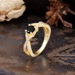 Unique Luxurious Wrap-Around 4-Prong Round Cut Black Onyx Engagement Ring - Additional view