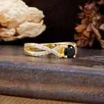 Unique Luxurious Wrap-Around 4-Prong Round Cut Black Onyx Engagement Ring - Additional view
