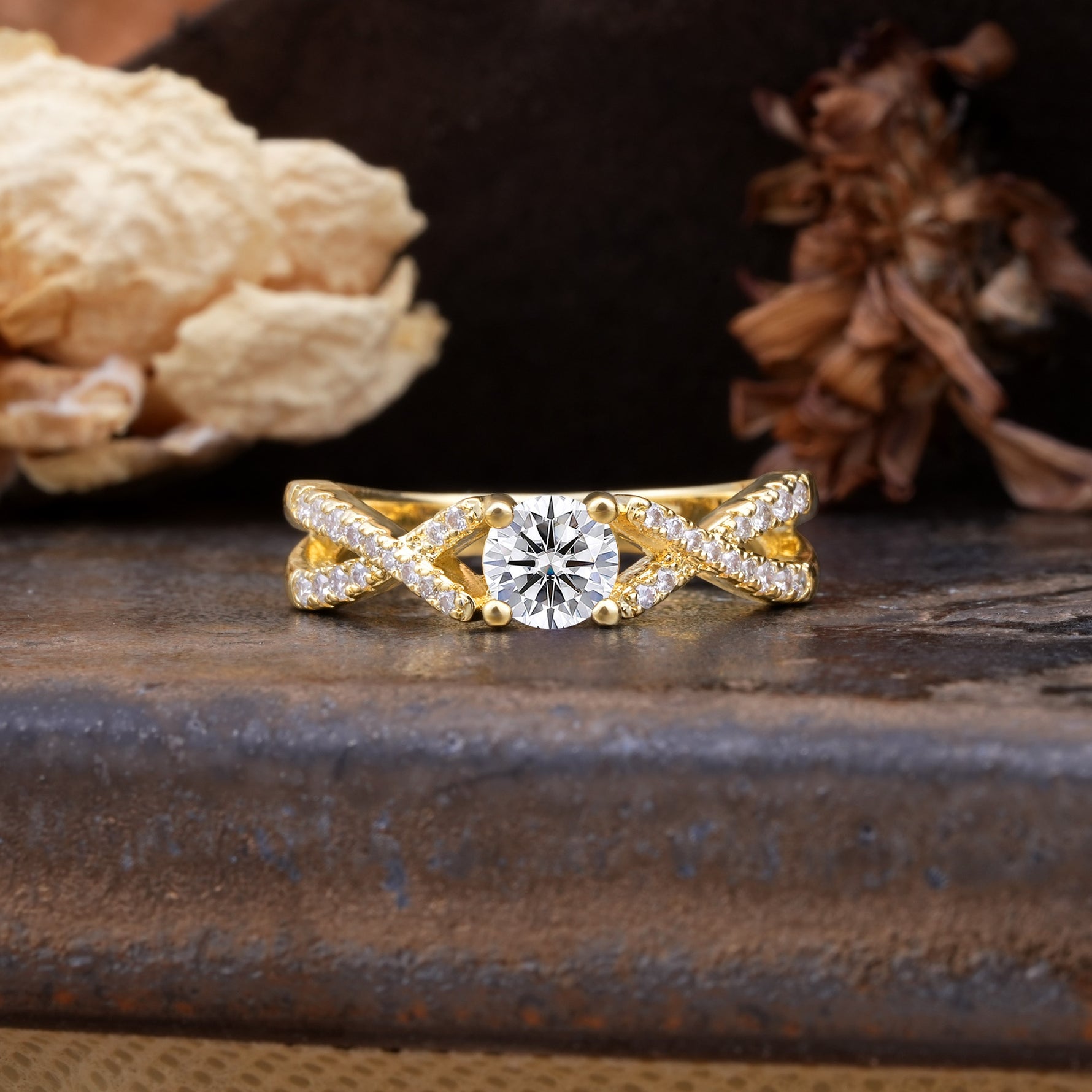 Unique Luxurious Wrap-Around 4-Prong Round Cut Lab Diamond Engagement Ring - Additional view