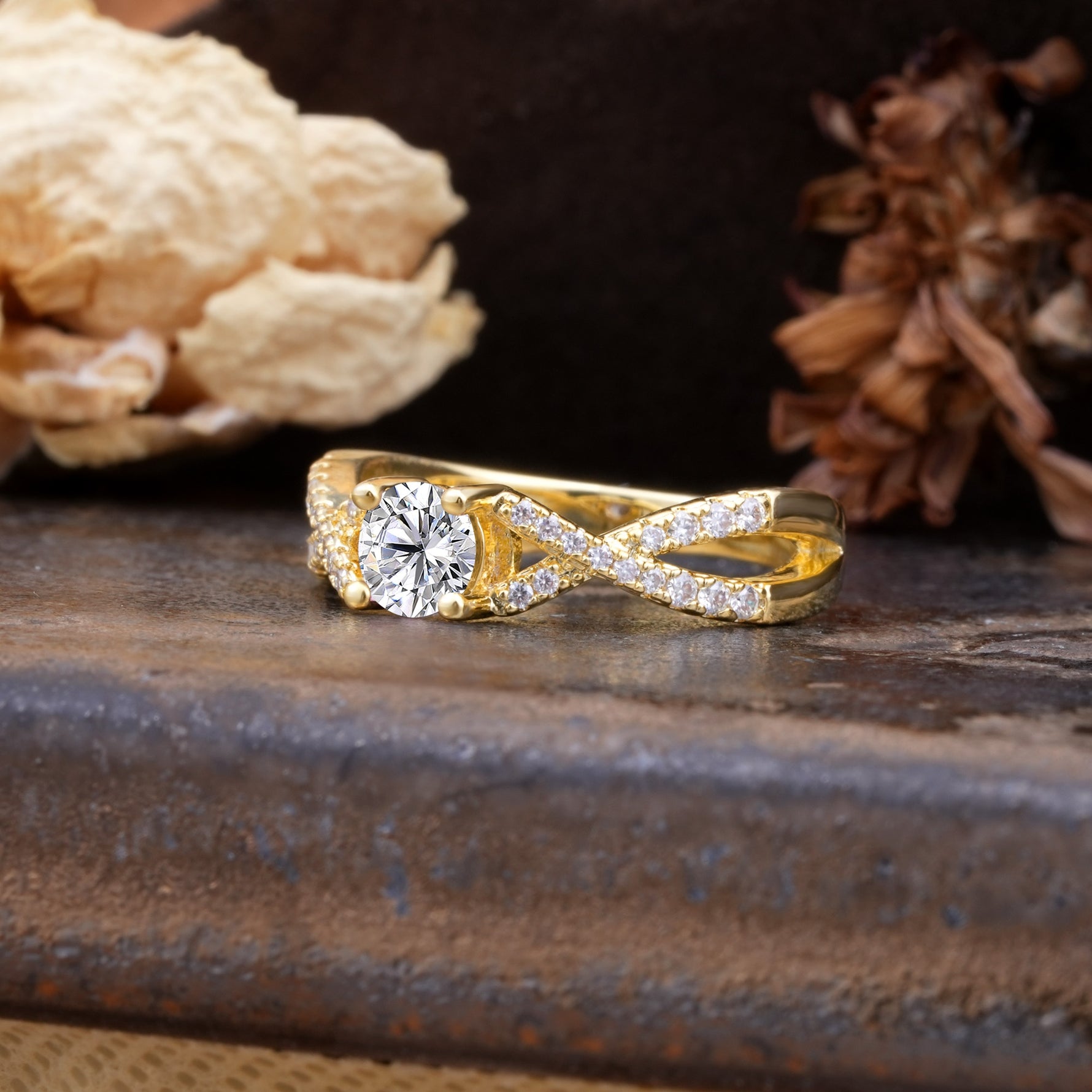 Unique Luxurious Wrap-Around 4-Prong Round Cut Lab Diamond Engagement Ring - Additional view