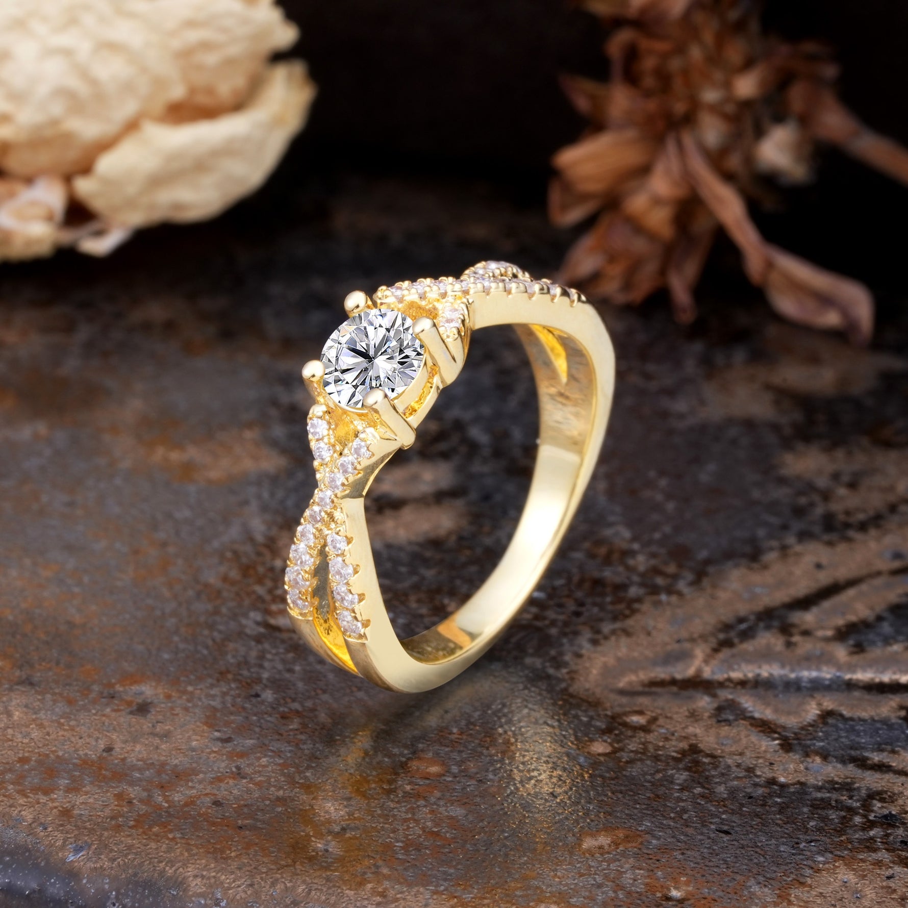 Unique Luxurious Wrap-Around 4-Prong Round Cut Lab Diamond Engagement Ring - Additional view