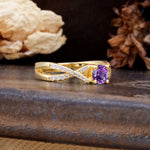 Unique Luxurious Wrap-Around 4-Prong Round Cut Amethyst Engagement Ring - Additional view