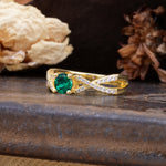Unique Luxurious Wrap-Around 4-Prong Round Cut Emerald Engagement Ring - Additional view