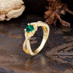 Unique Luxurious Wrap-Around 4-Prong Round Cut Emerald Engagement Ring - Additional view