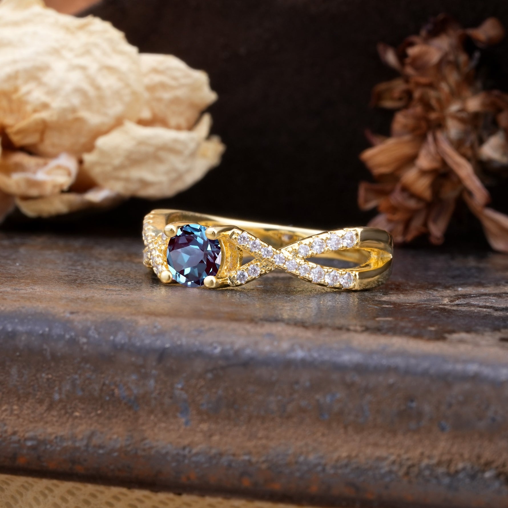 Unique Luxurious Wrap-Around 4-Prong Round Cut Alexandrite Engagement Ring - Additional view