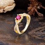 Unique Luxurious Wrap-Around 4-Prong Round Cut Ruby Engagement Ring - Additional view