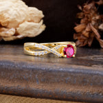 Unique Luxurious Wrap-Around 4-Prong Round Cut Ruby Engagement Ring - Additional view