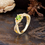 Unique Luxurious Wrap-Around 4-Prong Round Cut Peridot Engagement Ring - Additional view
