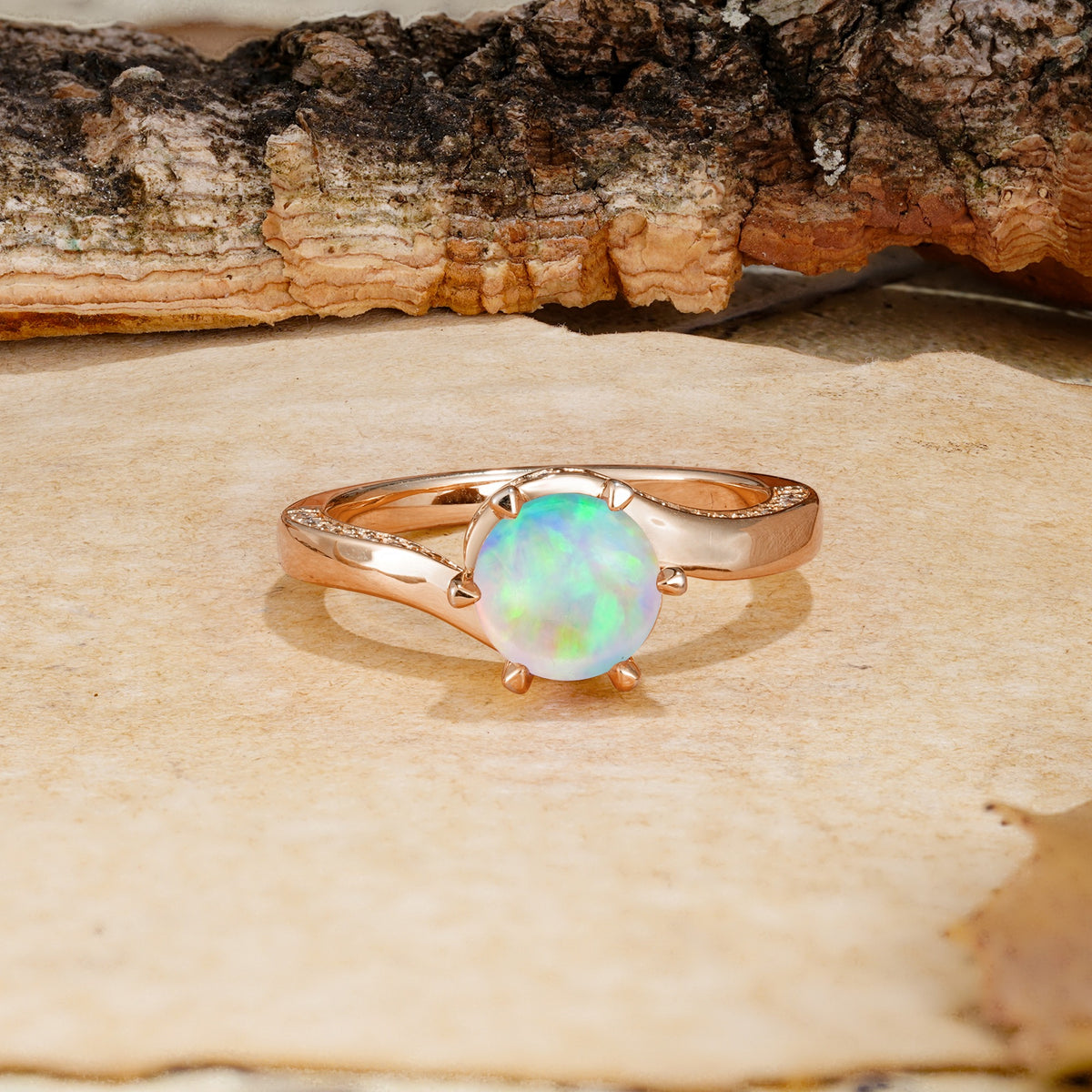 Classic Unique 6-Prong Round Cut Fire Opal Engagement Ring - Additional view