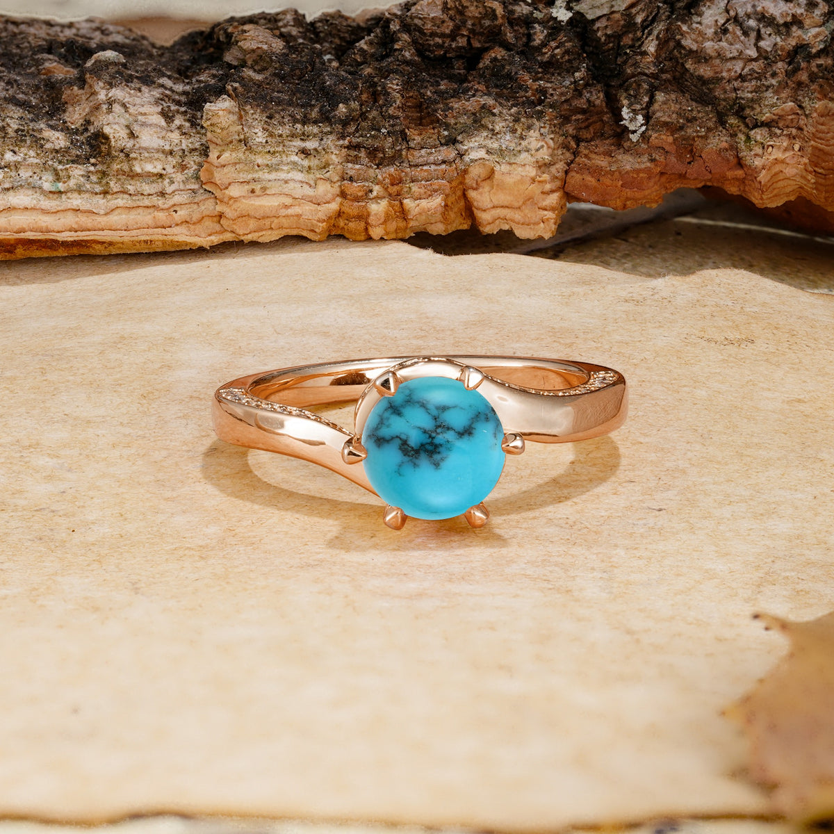 Classic Unique 6-Prong Round Cut Turquoise Engagement Ring - Additional view