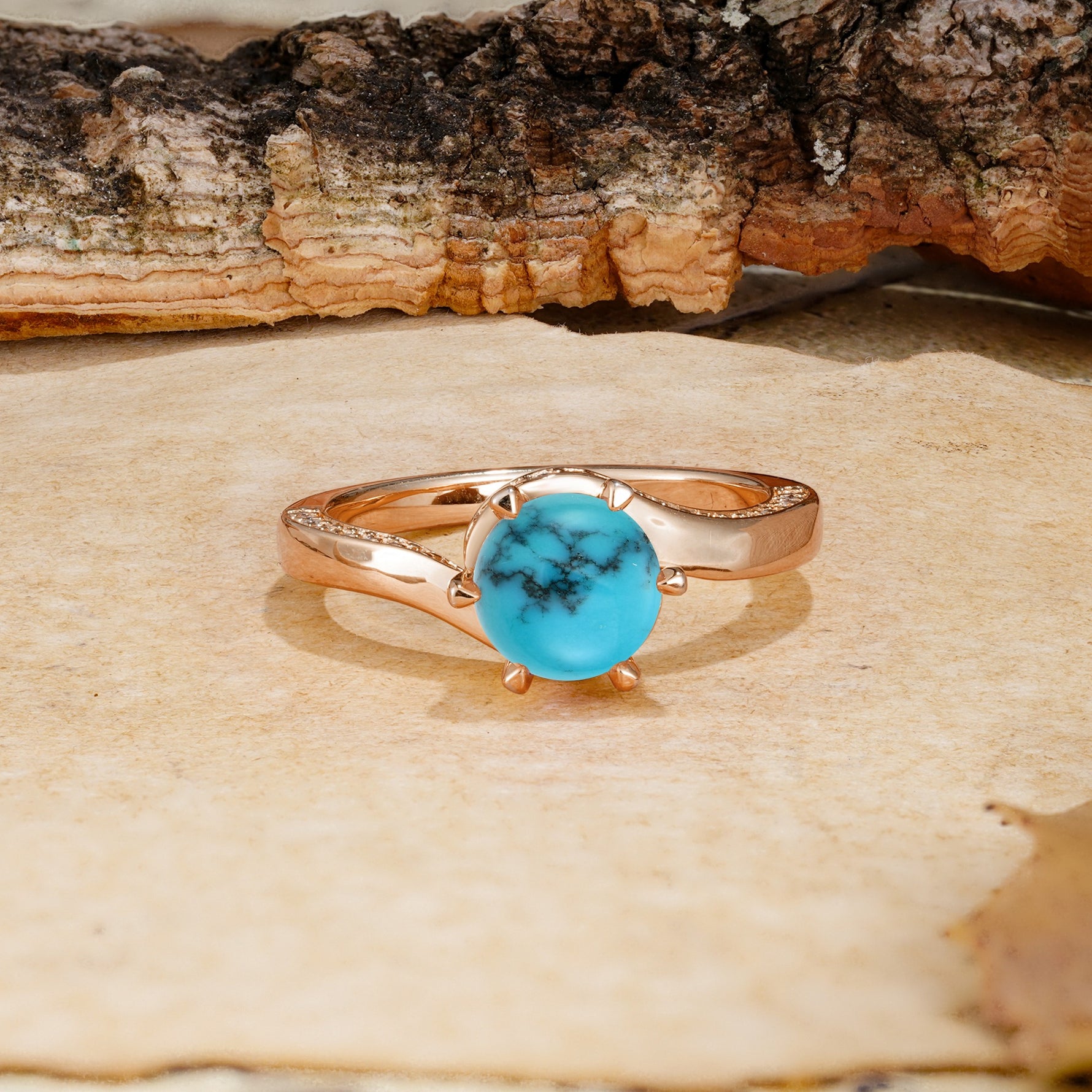 Classic Unique 6-Prong Round Cut Turquoise Engagement Ring - Additional view