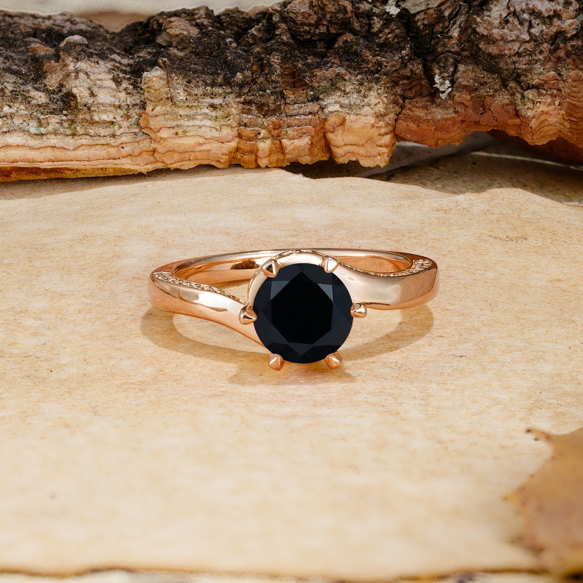 Classic Unique 6-Prong Round Cut Black Onyx Engagement Ring - Additional view