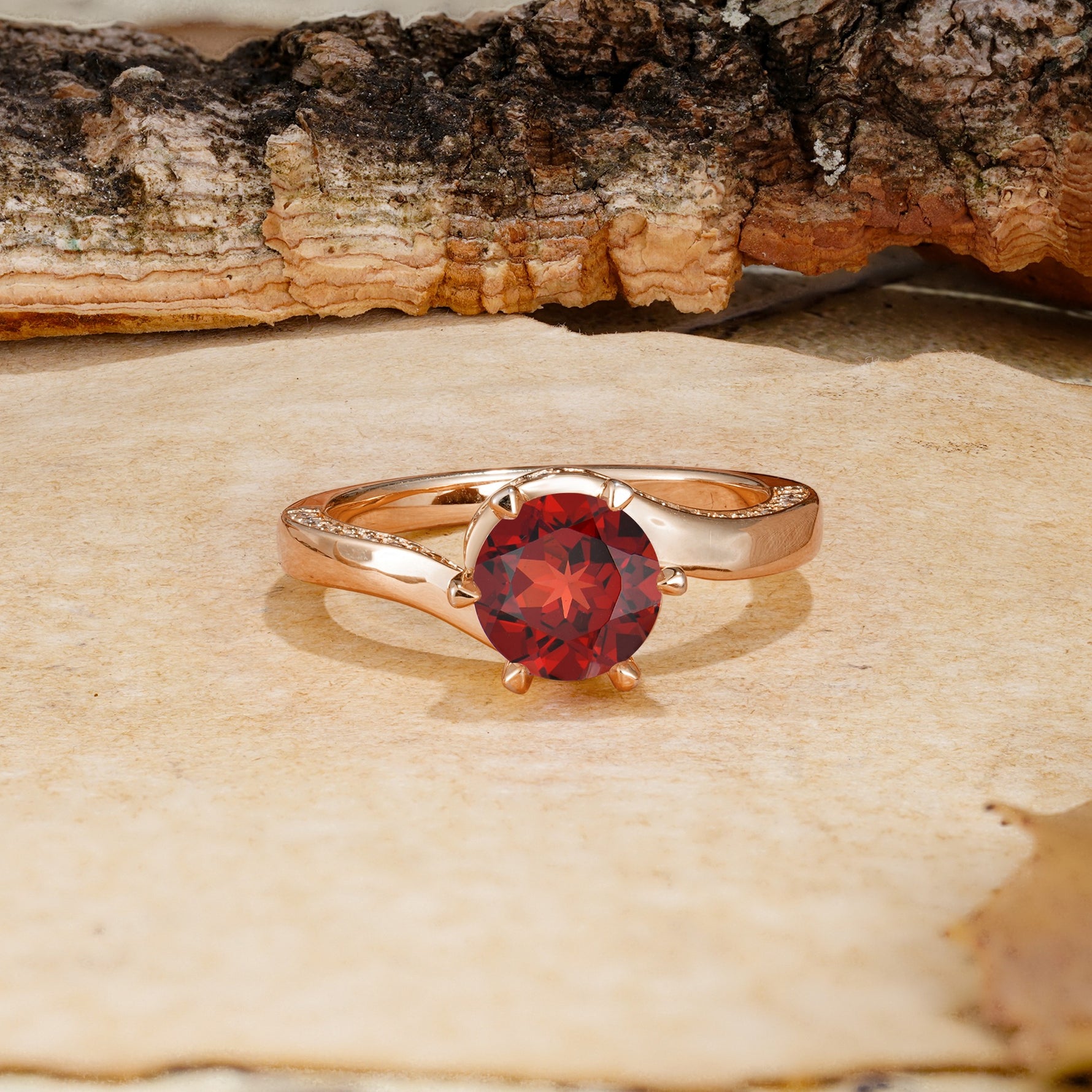 Classic Unique 6-Prong Round Cut Garnet Engagement Ring - Additional view