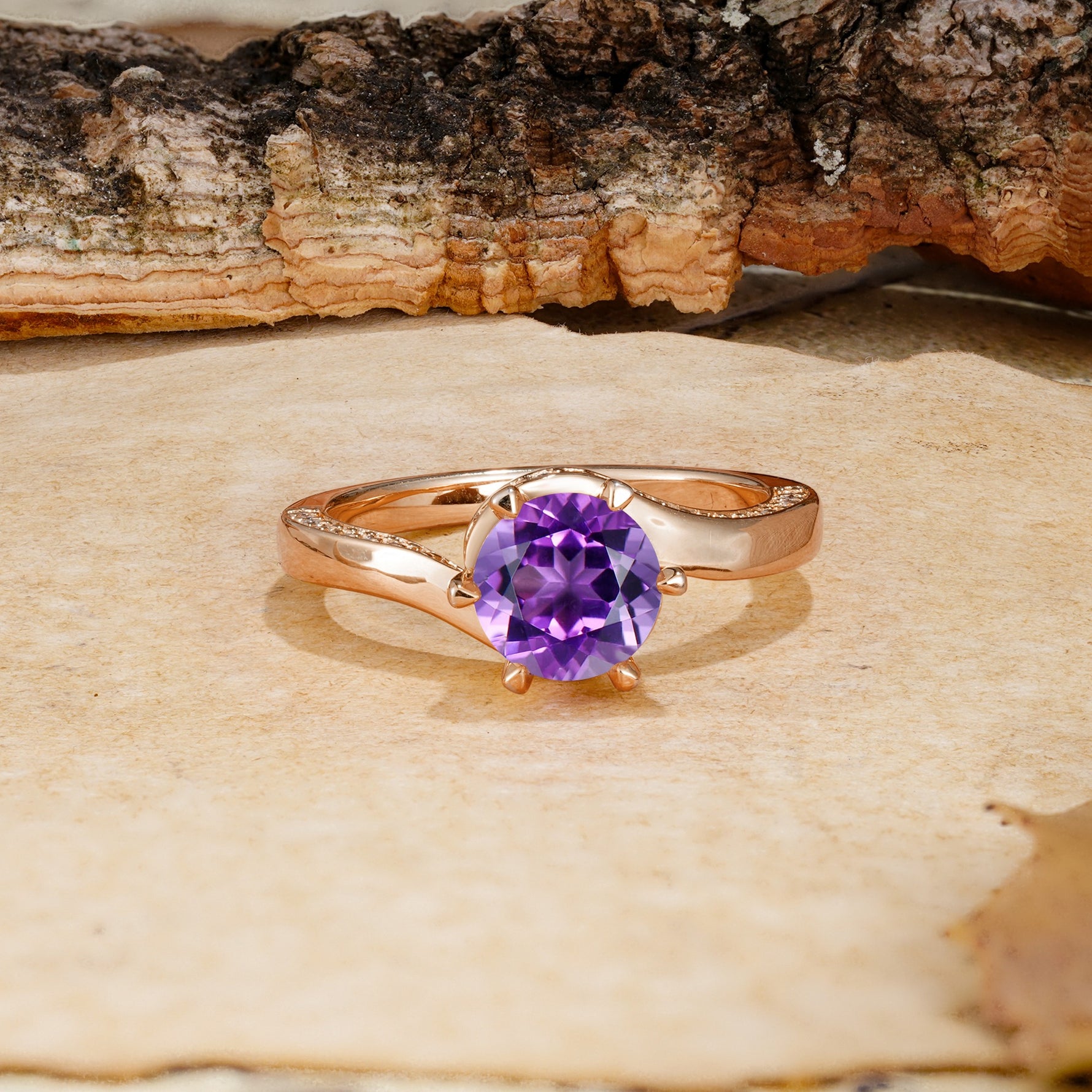 Classic Unique 6-Prong Round Cut Amethyst Engagement Ring - Additional view