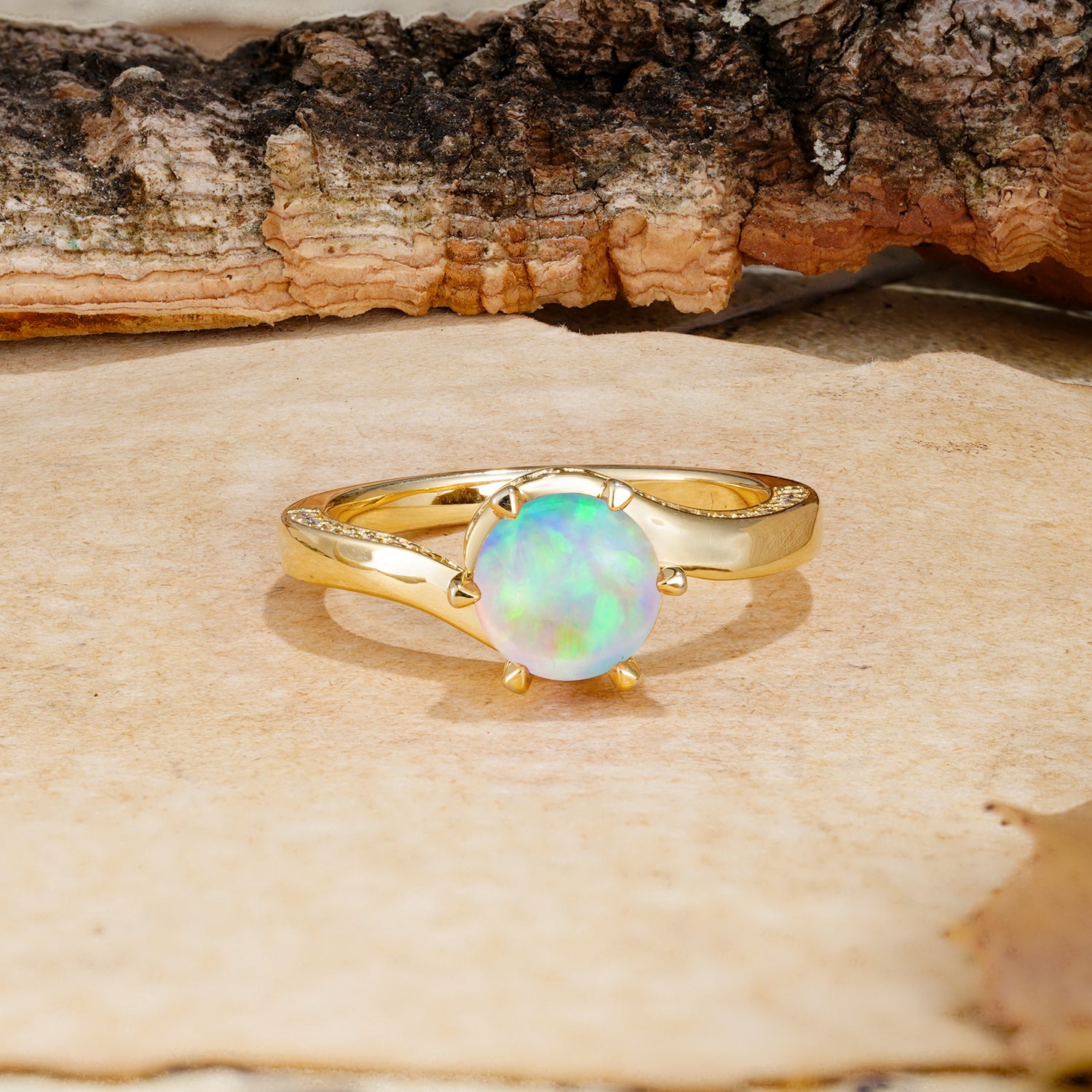 Classic Unique 6-Prong Round Cut Fire Opal Engagement Ring