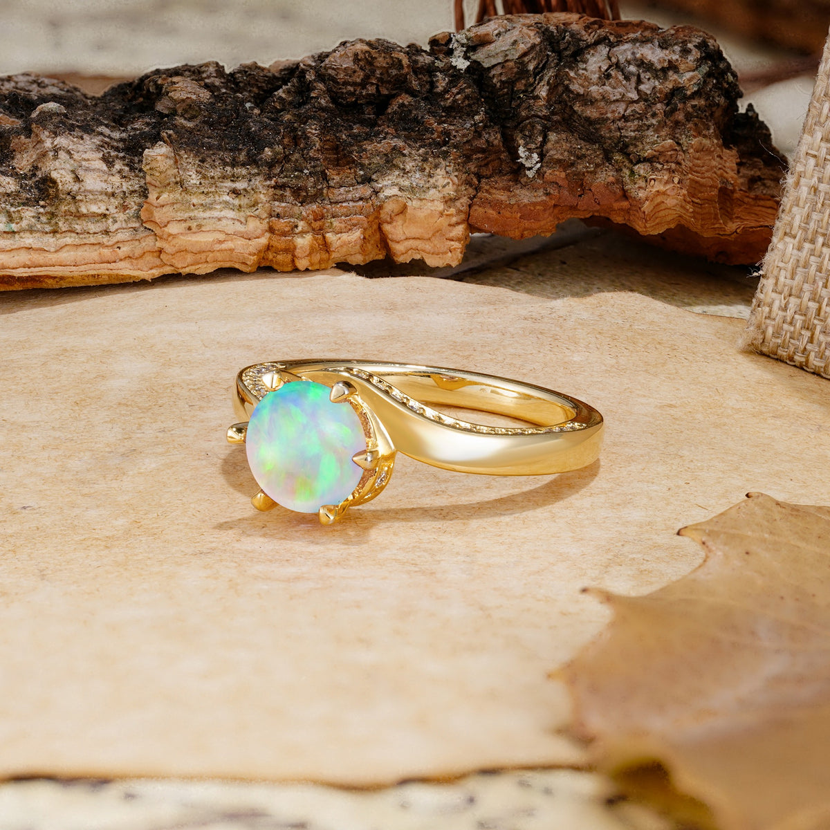 Classic Unique 6-Prong Round Cut Fire Opal Engagement Ring - Additional view