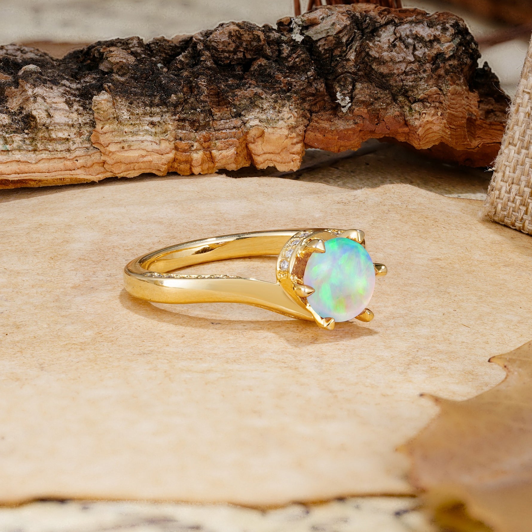 Classic Unique 6-Prong Round Cut Fire Opal Engagement Ring - Additional view