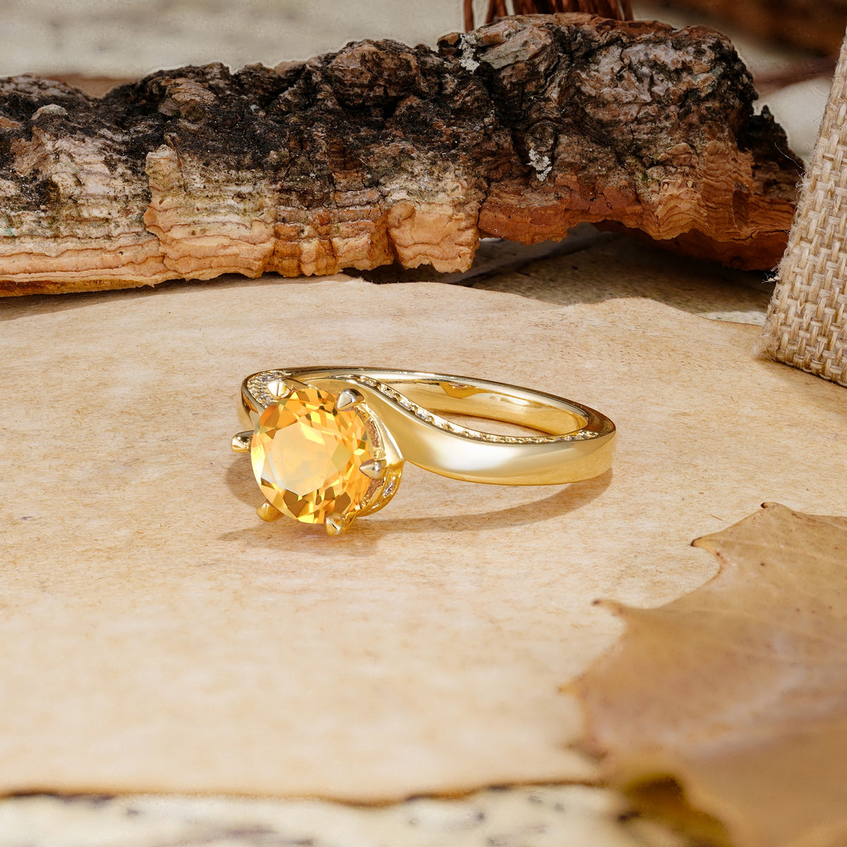 Classic Unique 6-Prong Round Cut Citrine Engagement Ring - Additional view
