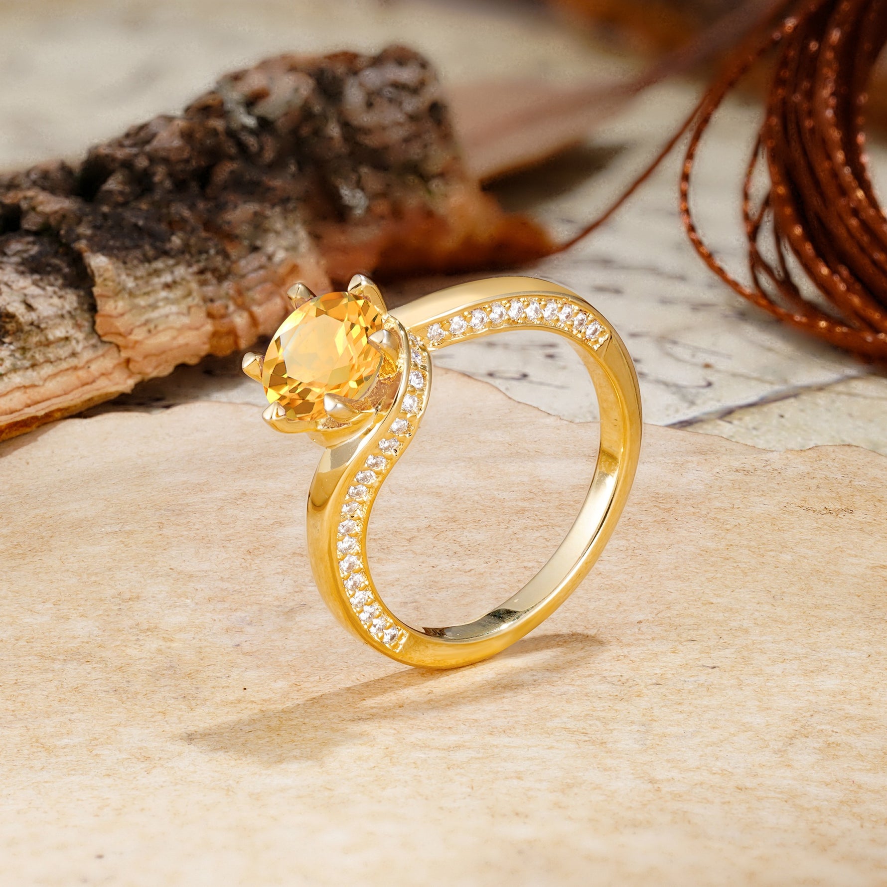 Classic Unique 6-Prong Round Cut Citrine Engagement Ring - Additional view