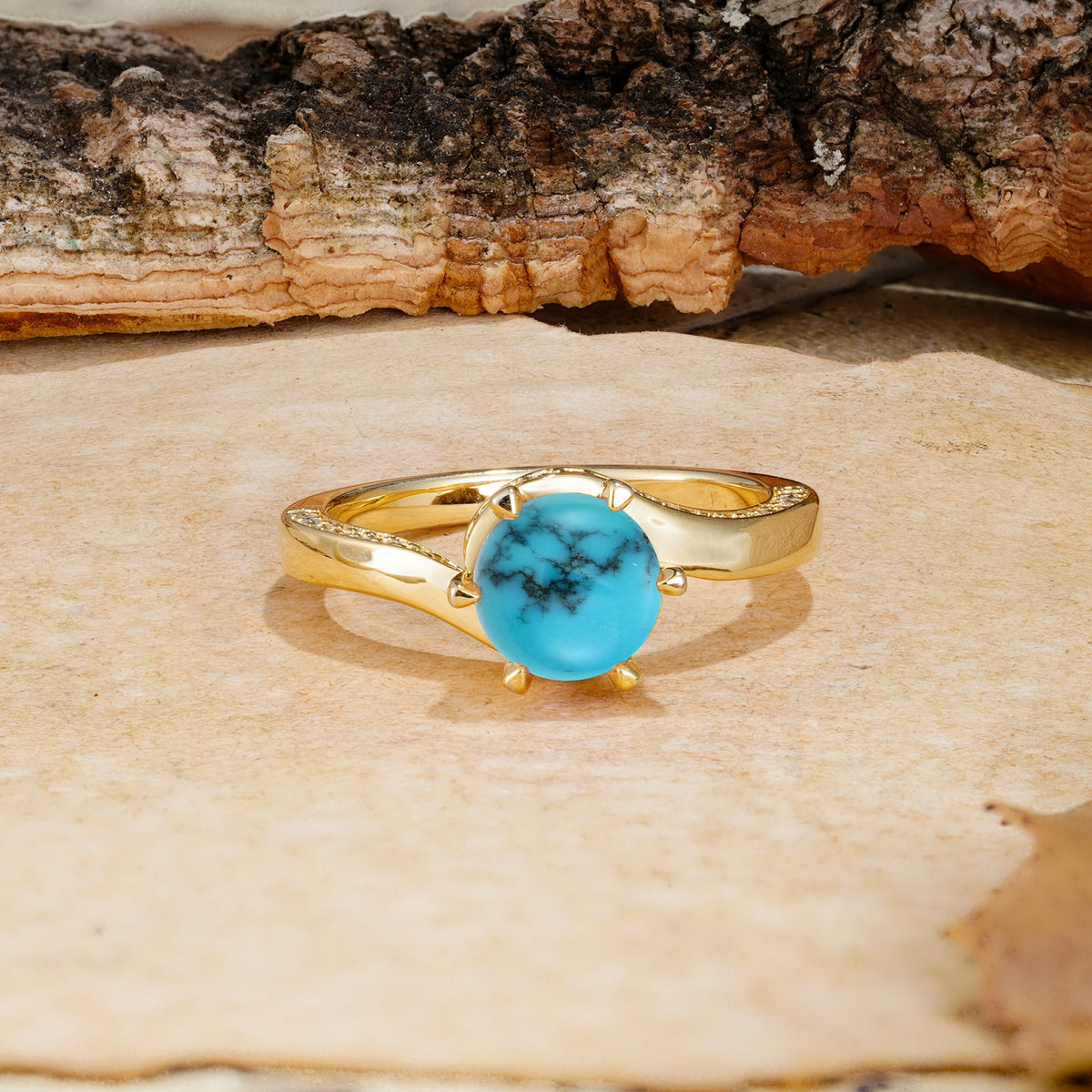 Classic Unique 6-Prong Round Cut Turquoise Engagement Ring - Additional view