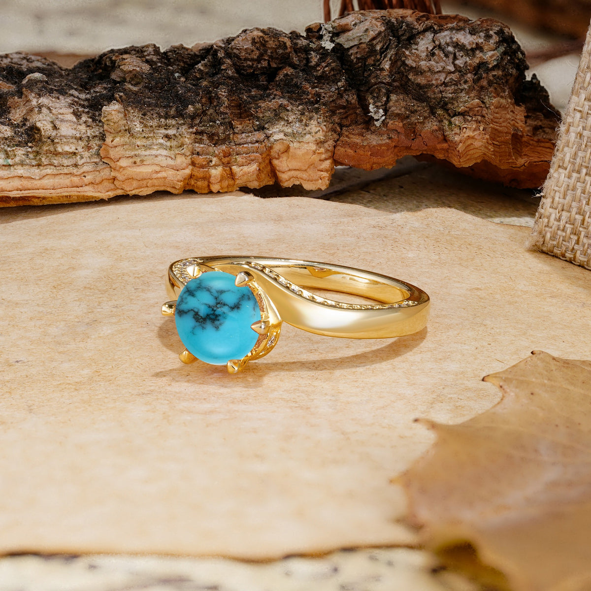 Classic Unique 6-Prong Round Cut Turquoise Engagement Ring - Additional view