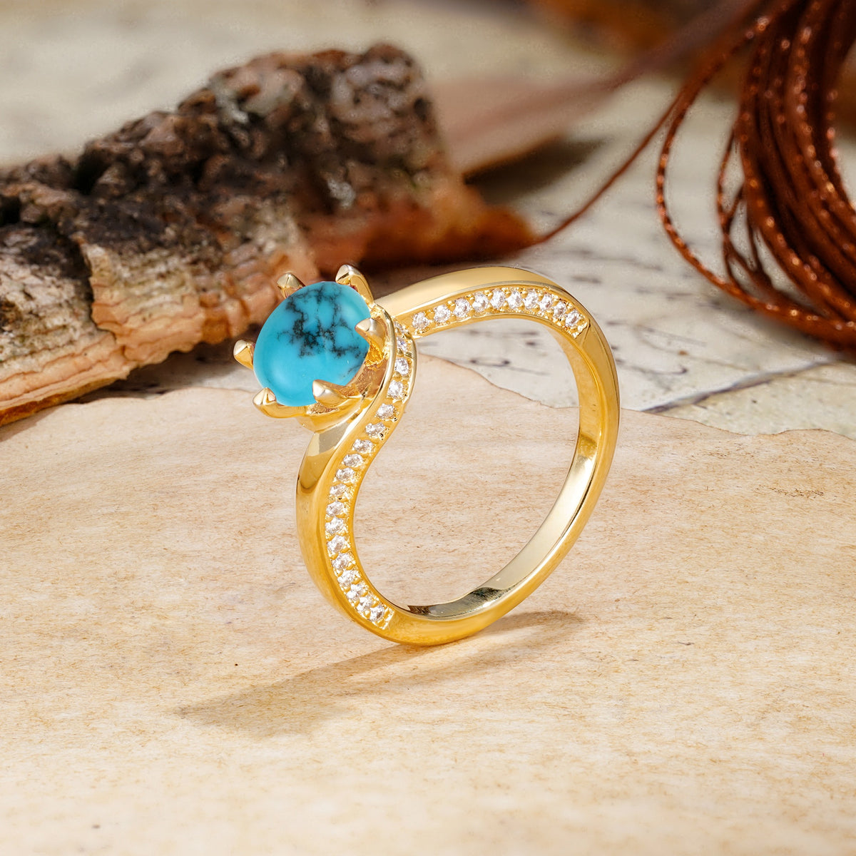 Classic Unique 6-Prong Round Cut Turquoise Engagement Ring - Additional view